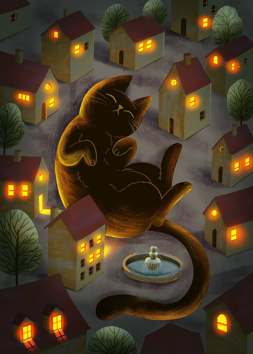 Giant cat in the village