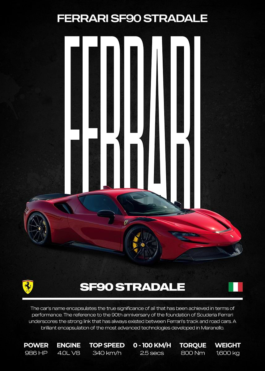 Ferrari SF90 Stradale Car Poster