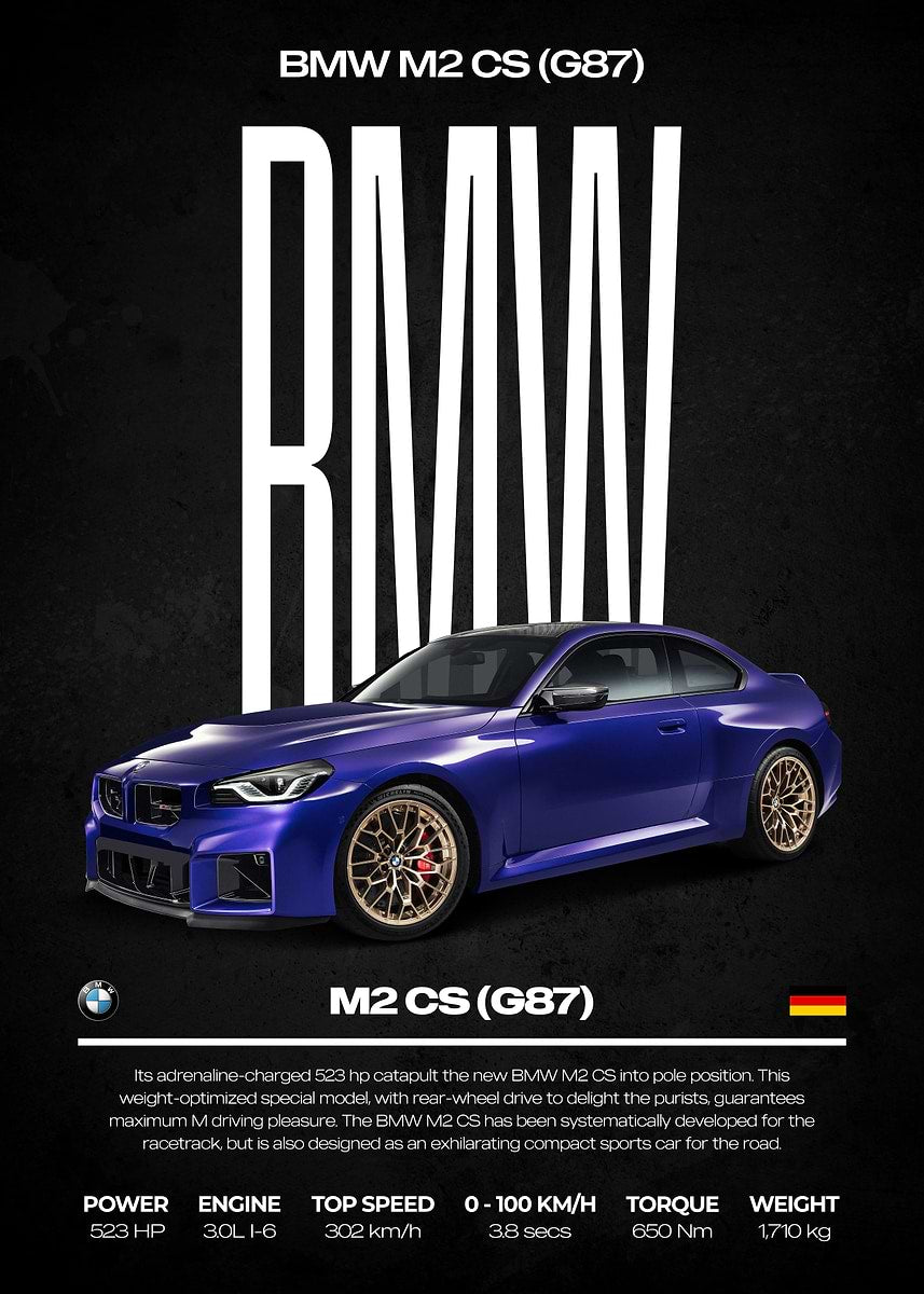 BMW M2 CS (G87) Car Poster