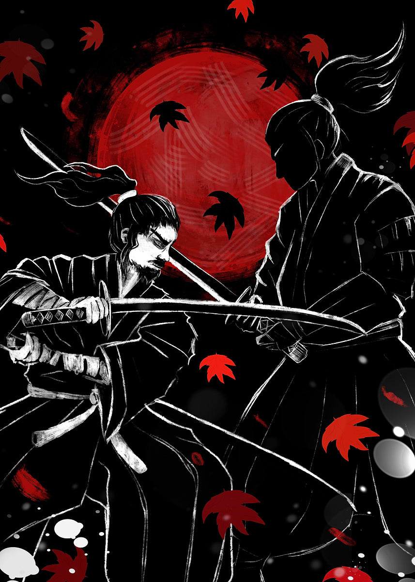 Samurai Duel Under Red Moon