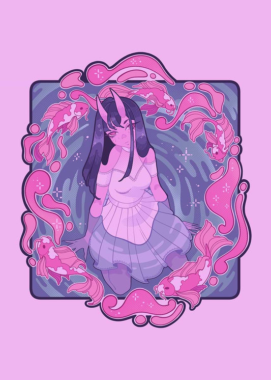 Anime Girl with Koi Fish